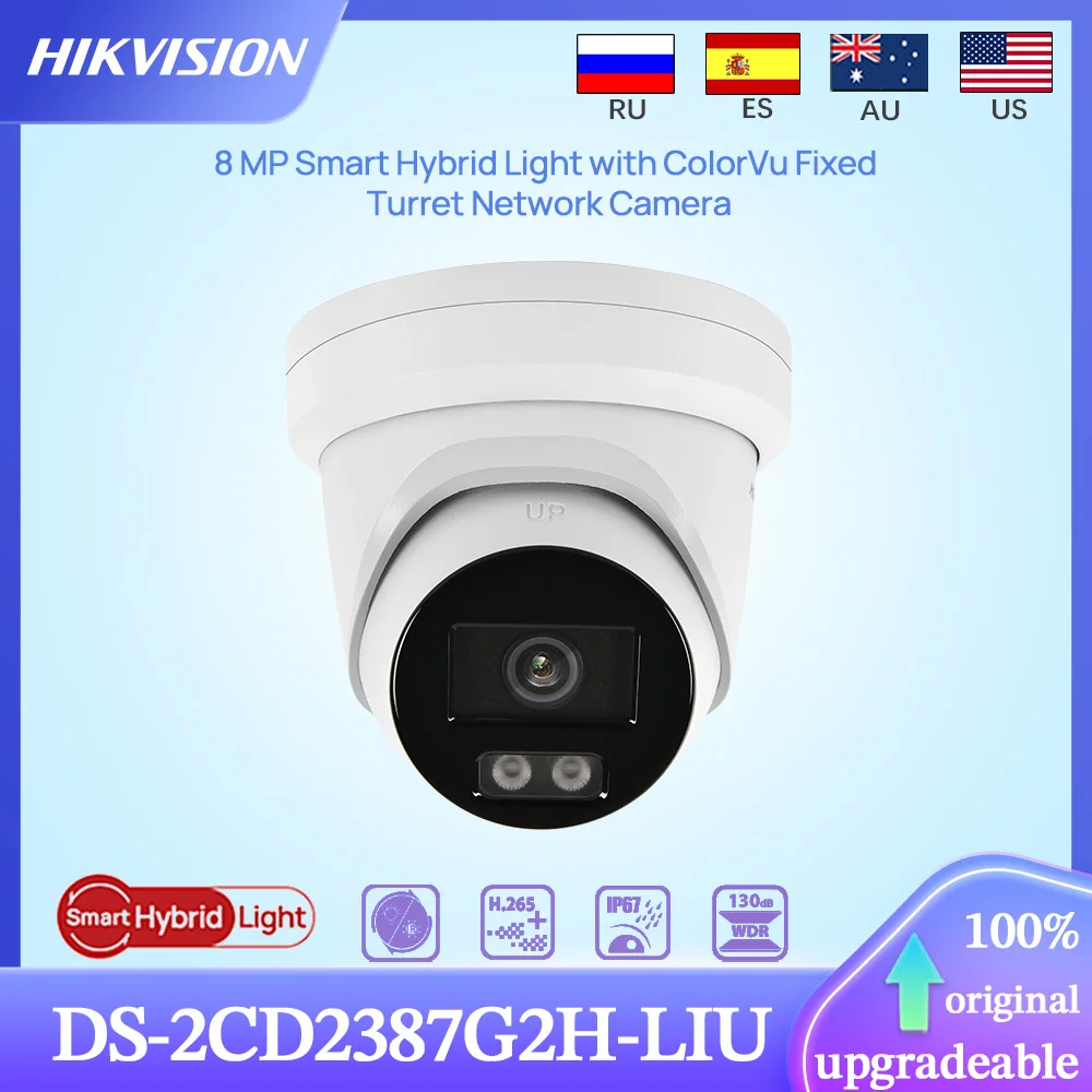 Hikvision Original DS-2CD2387G2H-LIU 8MP Smart Hybrid Light ColorVu Fixed Turret Network Camera Built in MIC SD Slot IP67 H.265+