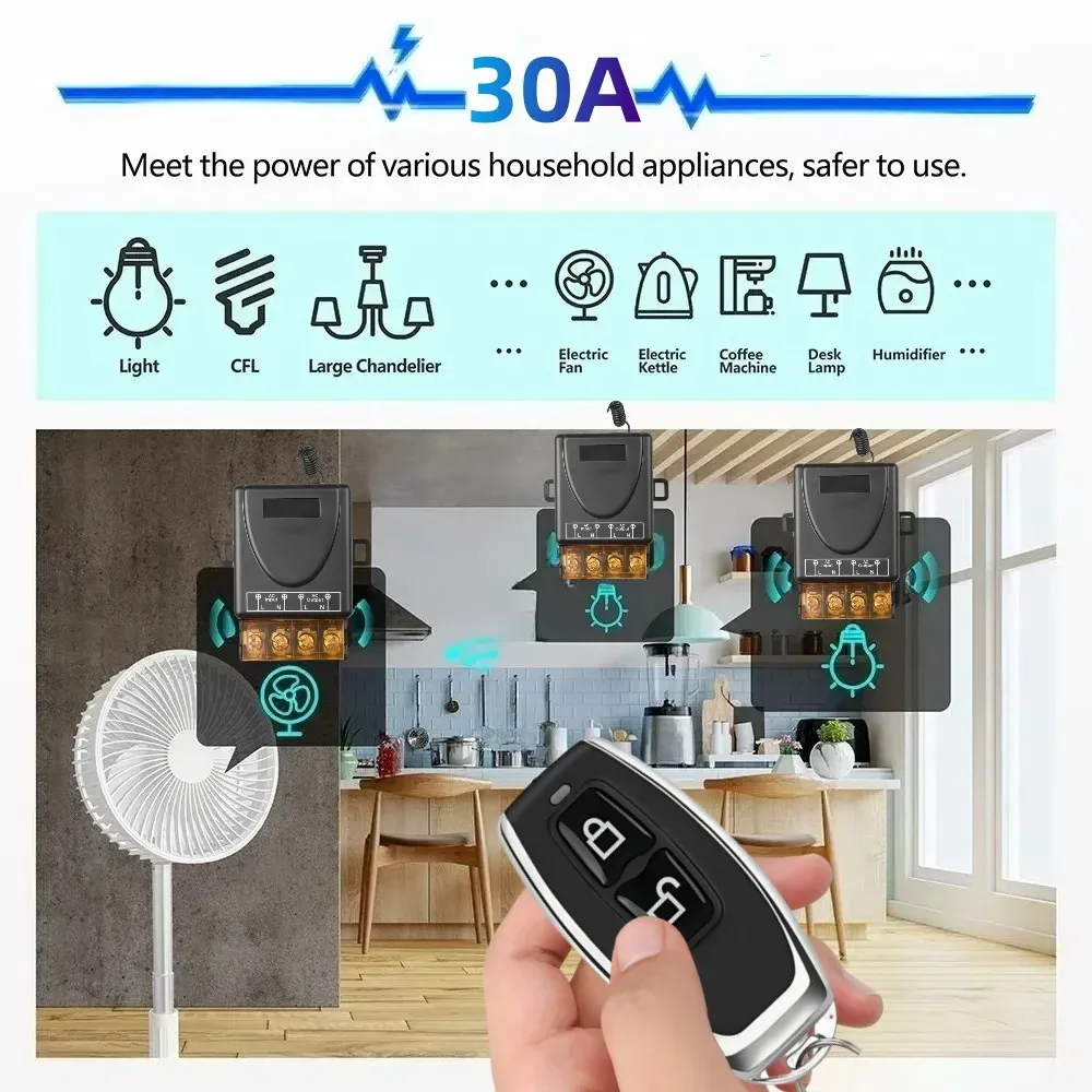 433Mhz Remote Control Switch AC220V 30A Hign Power On off Remote Control Transmitter for Water Pump Motor LED/Electric Appliance