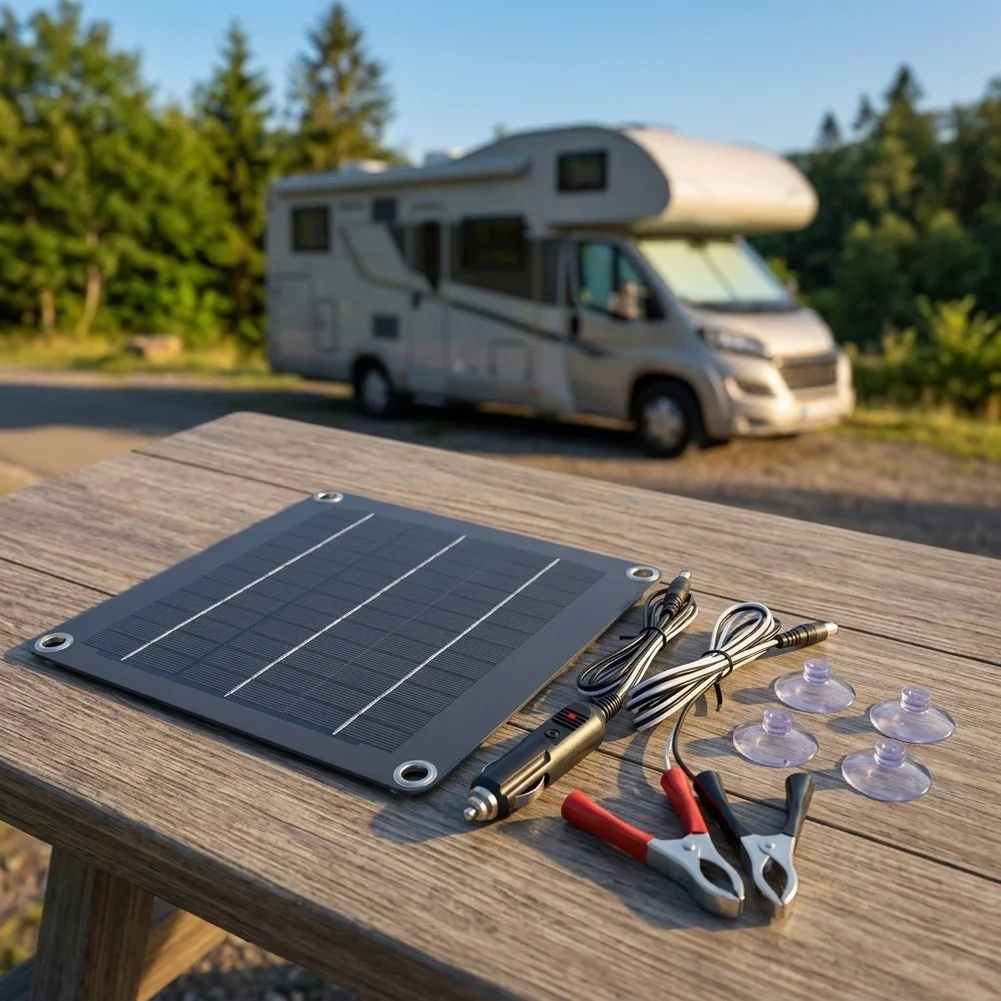 1pc 10W12V Monocrystalline Portable Solar Panel Trickle Charger For Cars Motorcycles For Rvs For Road Trips Camping