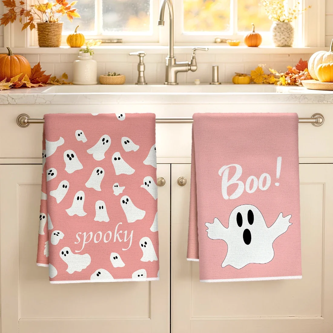2pcs Set Kitchen Towels Pink Halloween GhostHand Towels Christmas Decorations For Home Noel Dish Towels Gifts