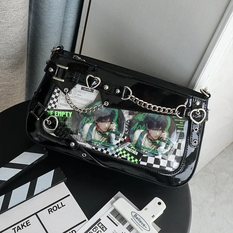 

HAEX Y2K Women Shoulder Bags Aesthetic Punk Small Capacity DIY Anime Badge Ita Bag Individuality Designer Crossbody Bolso Mujer