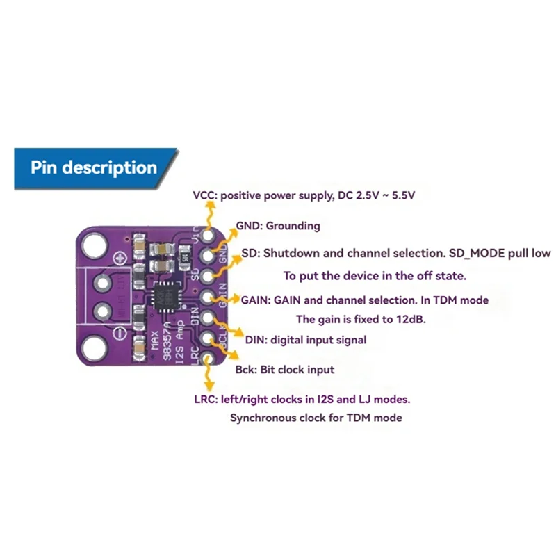 

AAAEL-Max98357 I2S 3W Class D Amplifier Breakout Interface Dac Decoder Module Filterless Audio Board For Raspberry Pi Esp32