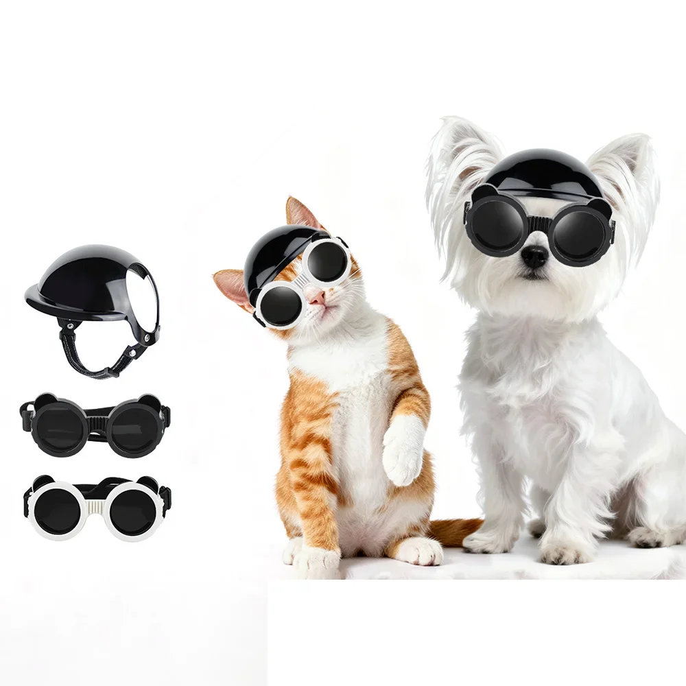 

Cats and dogs motorcycle helmet fun four seasons hat pet accessories mini motorcycle hat with glasses outdoor riding
