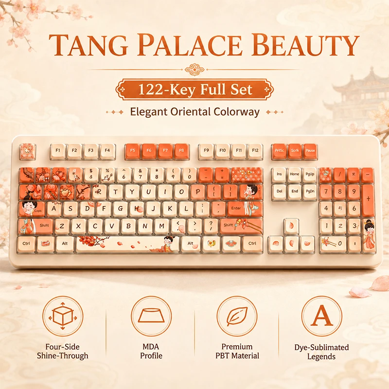 122key/set PBT Tang Palace Beauty keycap MDA High Pudding Four sided Transparent Thermal Sublimation Mechanical Keyboard Keycap
