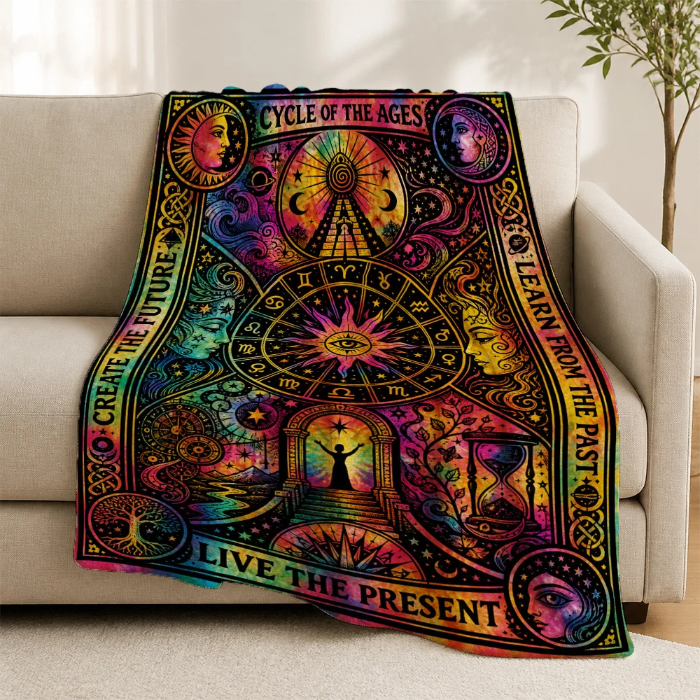 Bohemian Astrology Zodiac Cycle of Ages Throw Blanket Cosmic Mystic Spiritual Boho Home Decor Gift