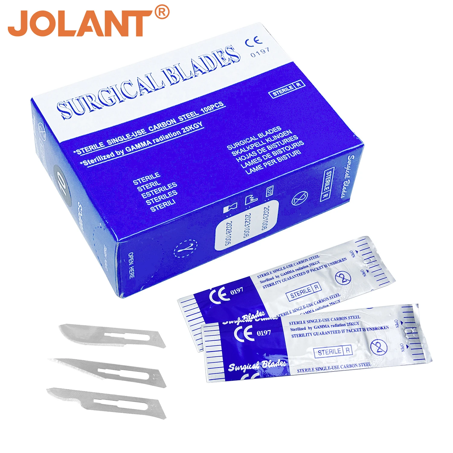 

100pcs/Box JOLANT Dental Surgical Scalpel Sterilized Blades Carbon Steel Size 10# 11# 15# Optional