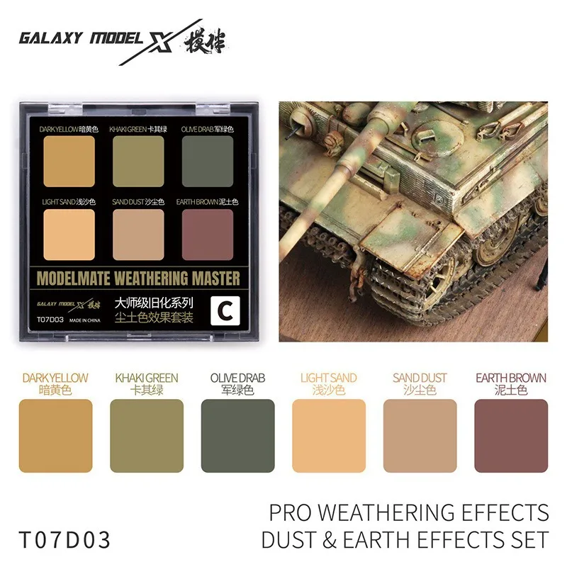 Galaxy PRO 6-Farben-Modellverwitterungs-Pastellset für Gundam Militärmodelle, Figuren, Kampfschaden, Rost- und Staubeffekt, Malwerkzeuge – Detail 11