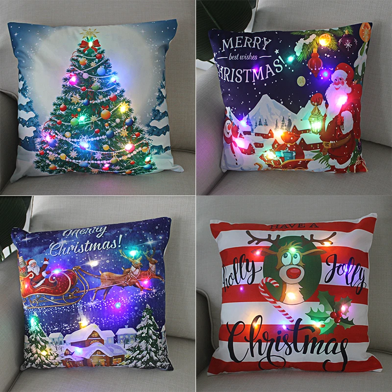 Christmas Decoration 2023 LED Pillowcase 45cm Pillow Cushion Cover with Lights New Year Decor Christmas Decorations for Home