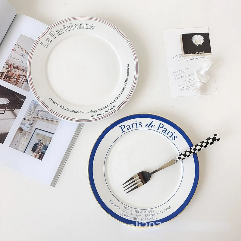 Nordic English Alphabet Ceramic Plate Modern Simple Steak Plate Korean Household Dish Saucer Cake Dessert Plate