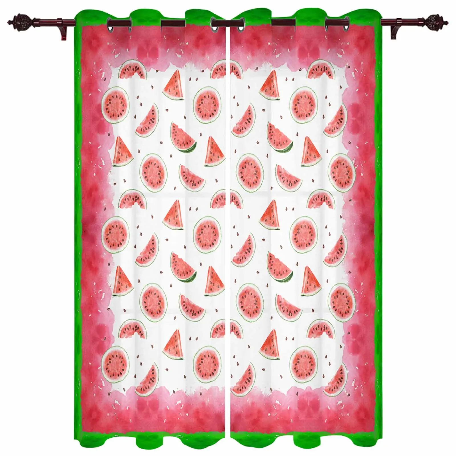 

Summer Fruit Watermelon Red Green Window Curtains for Living Room Luxury Bedroom Curtains Coffee Dining Room Drapes