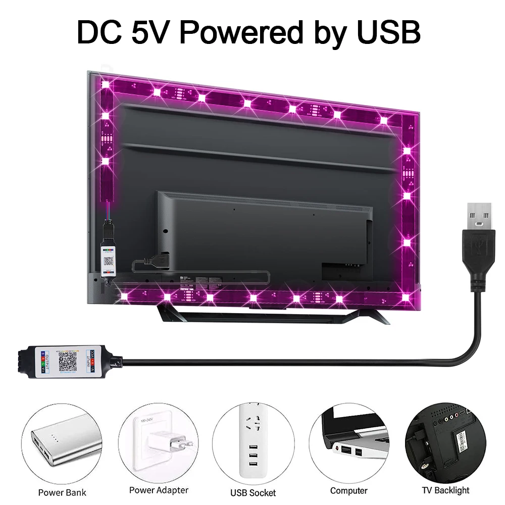 LED Strip Light Bluetooth 5V USB 5050 RGB Flexible LED Lamp Tape Ribbon Remote Control TV Desktop Screen BackLight Diode Tape