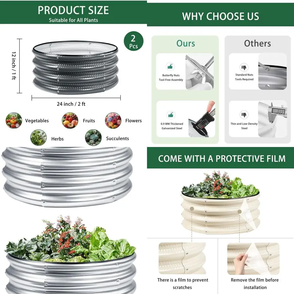 

2x2x1 Galvanized Metal Raised Garden Bed Kit, Silver Outdoor Planter for Vegetables, Fruits, Flowers, and Herbs