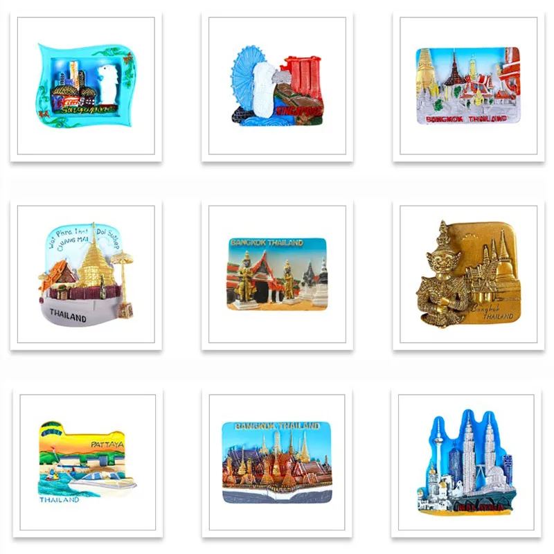Сингапурские магниты на холодильник, Таиланд, Малайзия, Куала-Лумпур, наклейки на холодильник, дорожные сувениры, Merlion