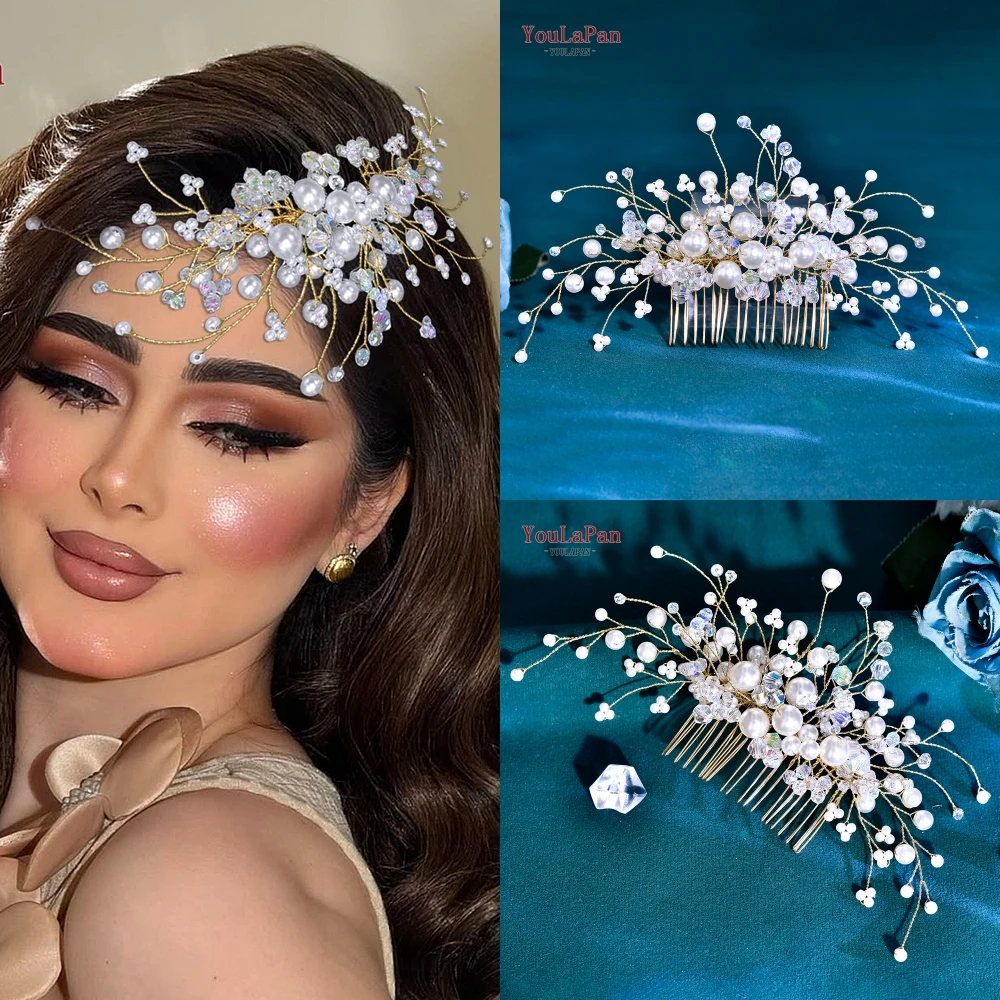 

YouLaPan Bride Hair Comb Wedding Shining Hair Ornaments Bridesmaid Headdress Fashion Headwear Pearl Crystal Headpiece HP878