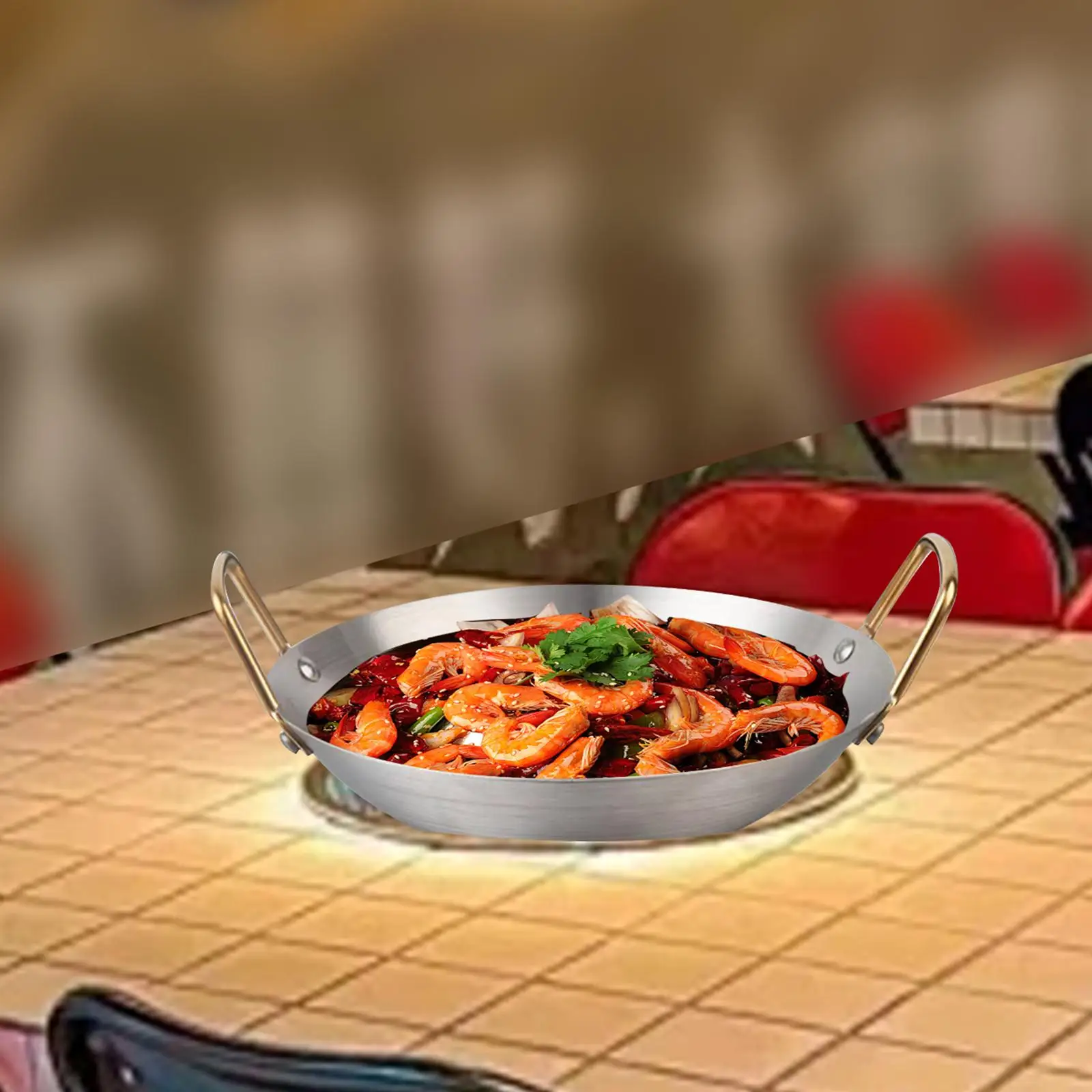Stainless Steel Wok Deep Fry Pan Round Bottom Stovetop Double Handles Skillet Stir Fry Pan for Food Simmering Meat Vegetables