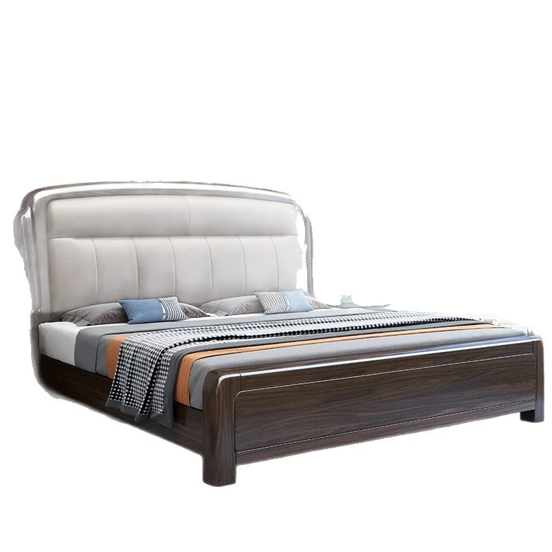 

Purple gold sandalwood Chinese solid wood bed. Household full solid wood bed. Master bedroom leather soft bag bed