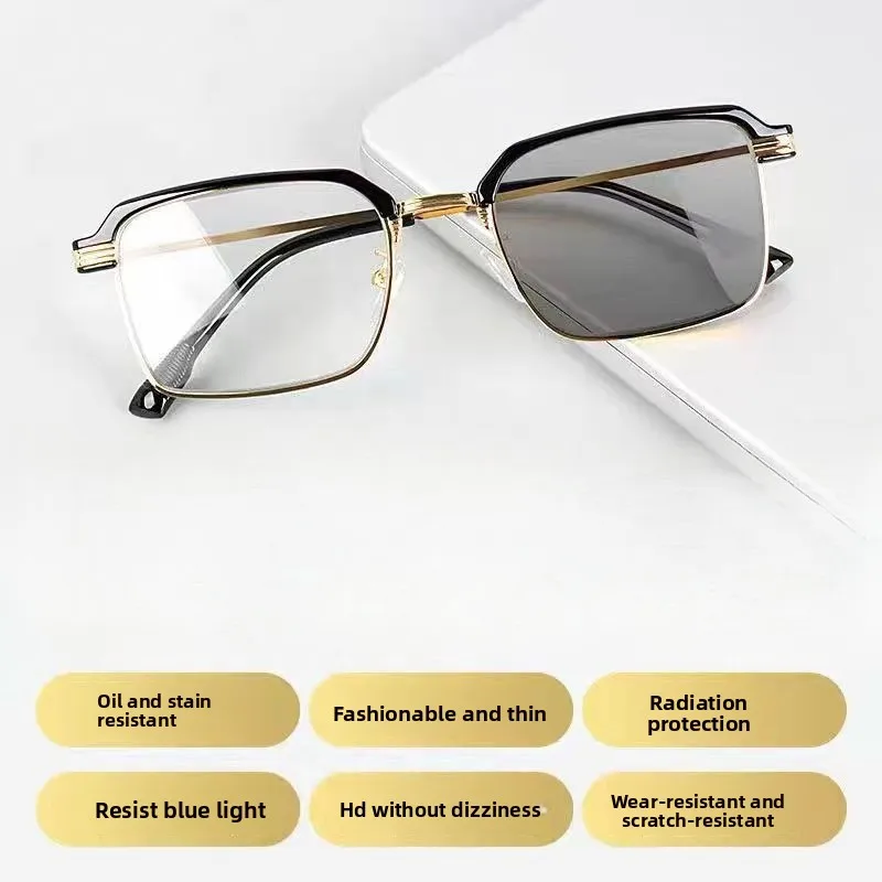 Fashion Photochromic Anti Radiation Eyeglasses Woman Men Vintage Eyebrow Frame Eyewear Half-frame Anti-blue Reading Glasses