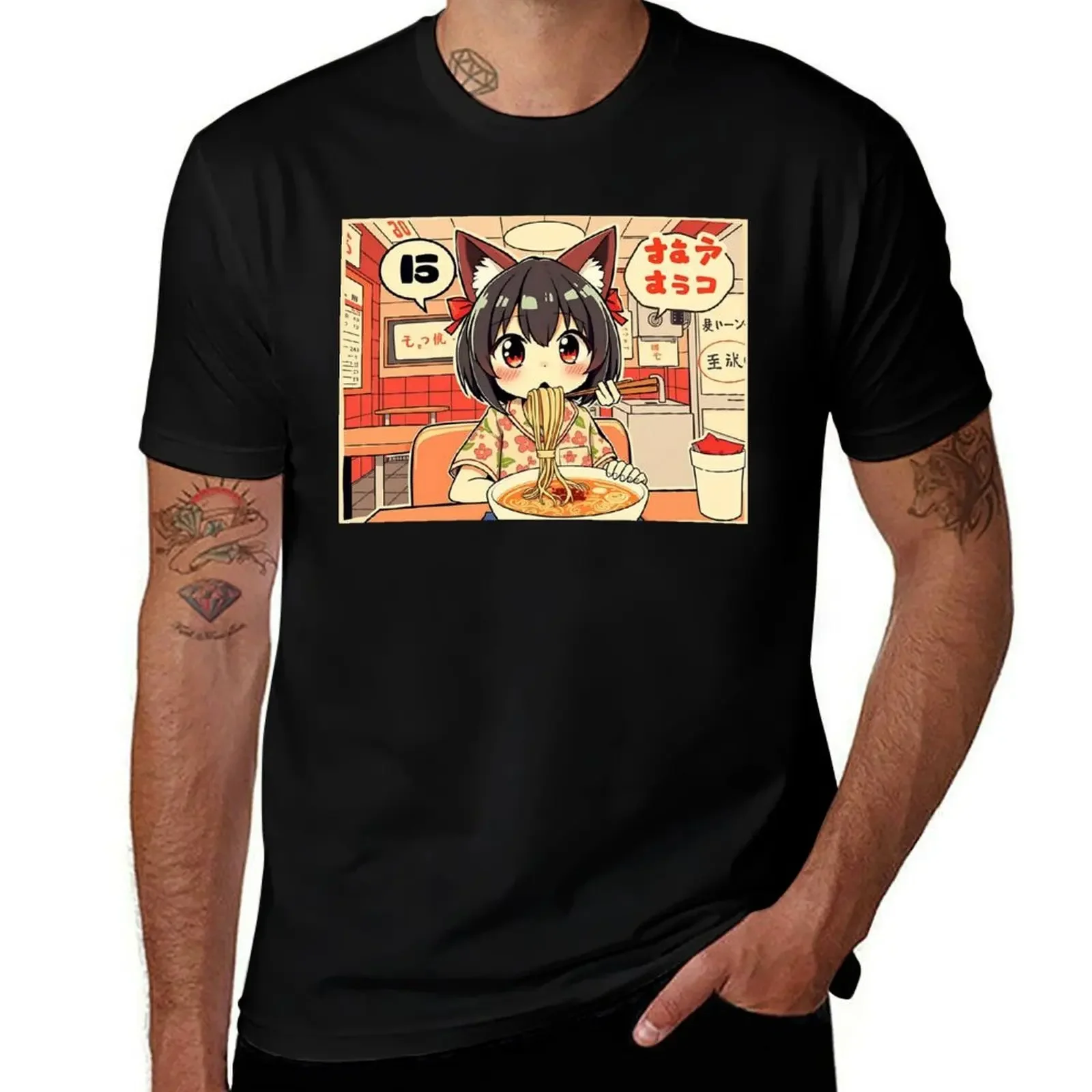 

Chibi Neko Ramen Shop T-Shirt vintage graphic tee new edition plus size tops gifts for boyfriend Men's cotton t-shirt