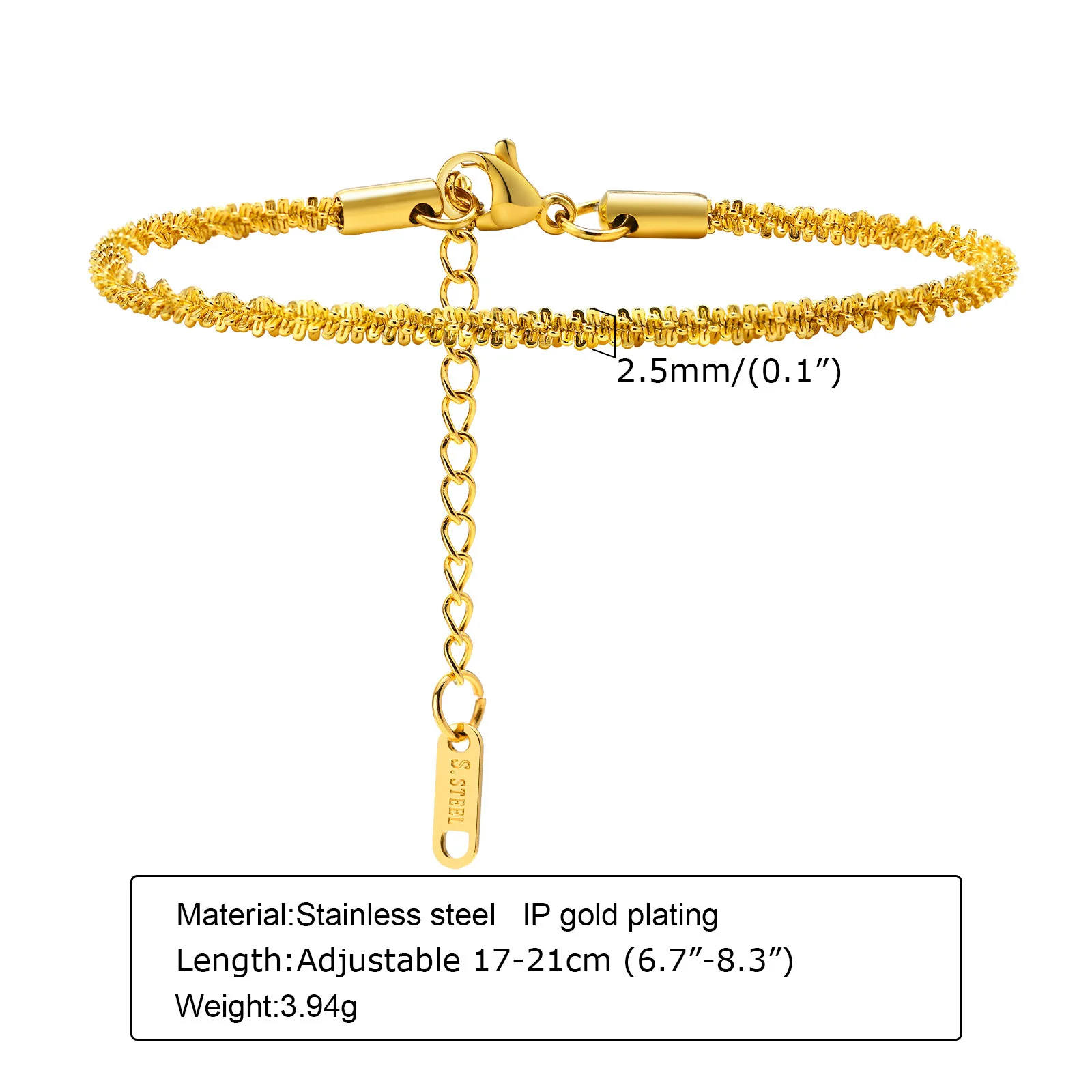 Vnox Dainty Gypsophila Rolo Chain Bracelets for Women, PVD Gold Color Stainless Steel Link Wristband Gift Jewelry,Adjustable