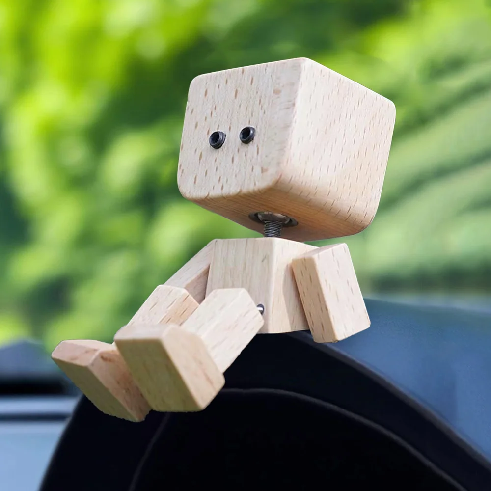 Shaking Wooden Man Figurine Funny Bobblehead Car Dashboard Decor Wood Desktop Dolls Car Accessories Car Ornaments Creative Gifts