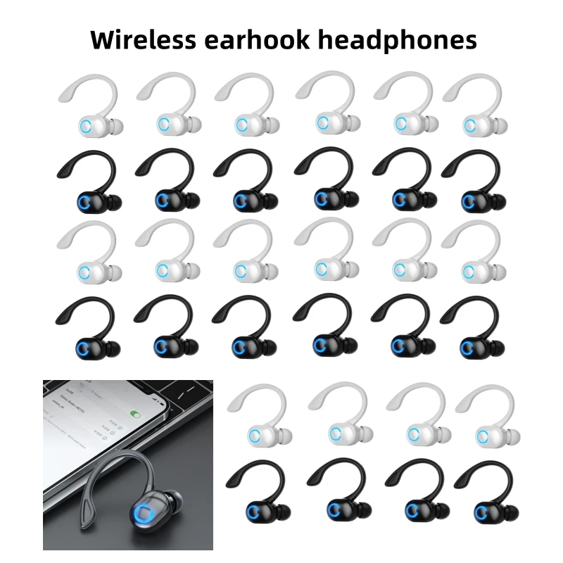 1 Uds. Auriculares inalámbricos con gancho para la oreja, miniauriculares manos libres individuales con cancelación de ruido y graves, auriculares deportivos con micrófono