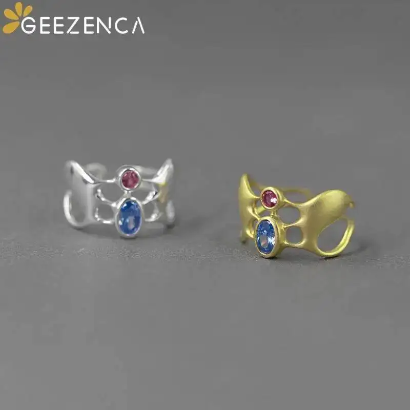 GEEZENCA 925 Silver 5A Zircon Hollow Craft Resizable Ring For Women Original Design Maths Questions Funny Rings 2023 New Gift