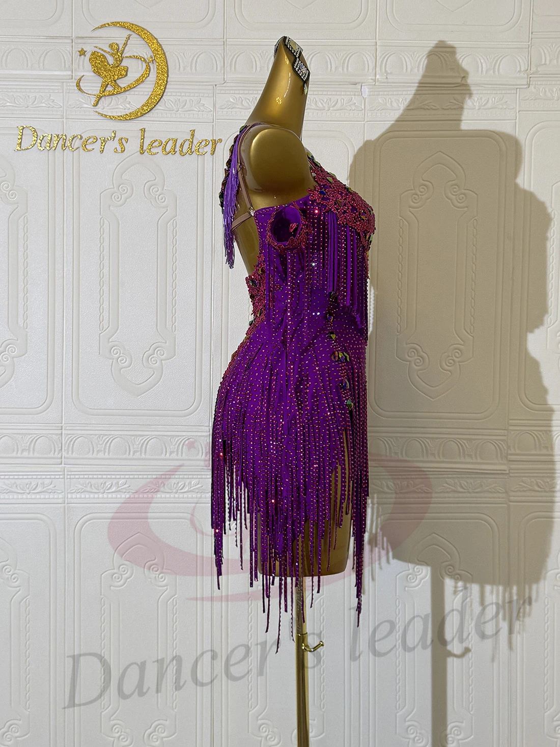 Robe de danse latine AB Stone pour femmes et enfants, haut de gamme, personnalisée, violette, brodée, noire, robe de spectacle de piscine Samba