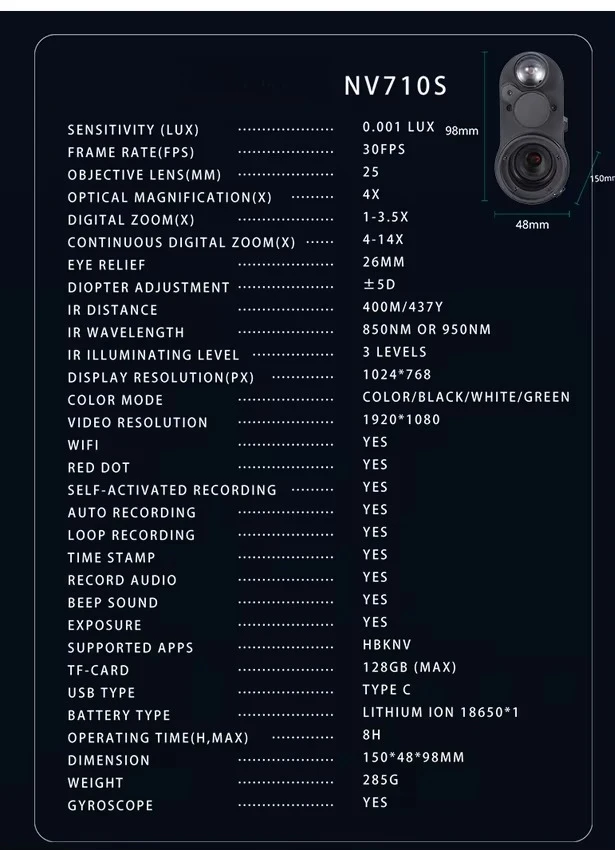 NV710S Night Vision Device Night Vision Monocular Infrared Night Vision Scope Hunting Trail  Googles NV Cam X