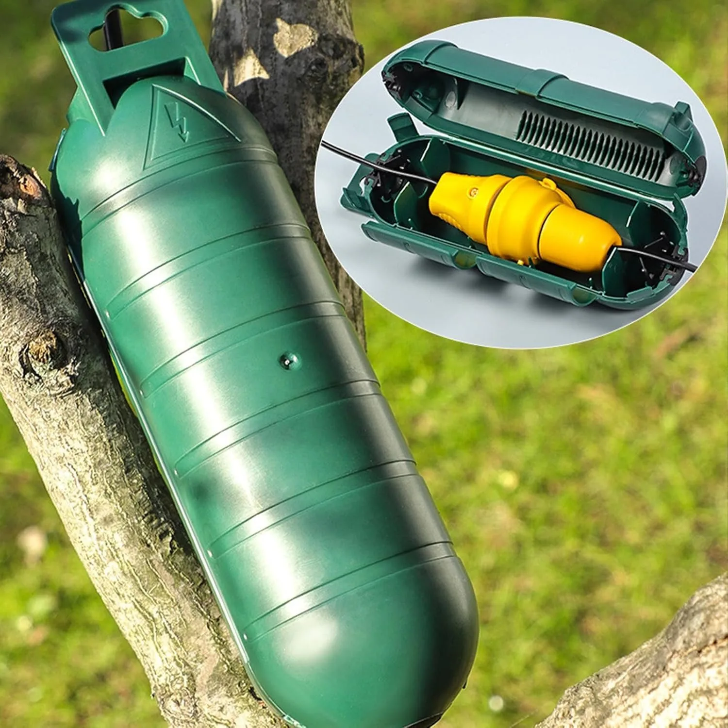 1pcs Outdoor Extension Cord Safety Cover, Heavy Duty PVC Waterproof Seal, Protect Outlets Plugs Sockets for Garden Patio Yard, Green
