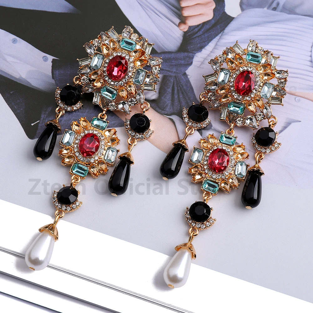 Bohemian Luxury Vintage Imitation Pearl Decor Dangle Earrings For Women Fashion Elegant Ethnic Statement Jewelry Accessories