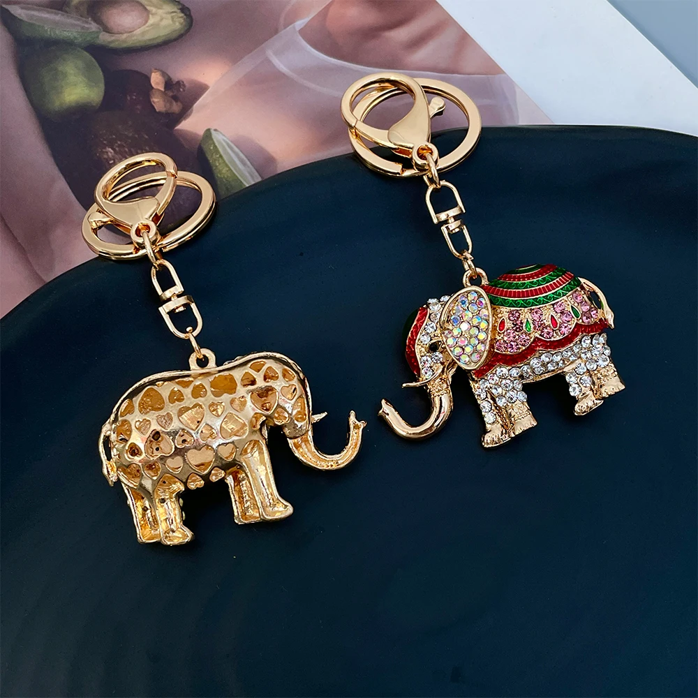 Sparkling Crystal Rhinestone Elephant Key Chain Women\'s Bag Pendant Holiday Travel Souvenir Mascot Thailand