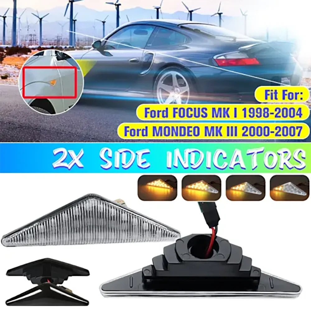 

2PCS Car LED Side Marker Lamps Dynamic Flowing Sequential Turn Signal Lights For Ford Focus MK I 1998-2004
