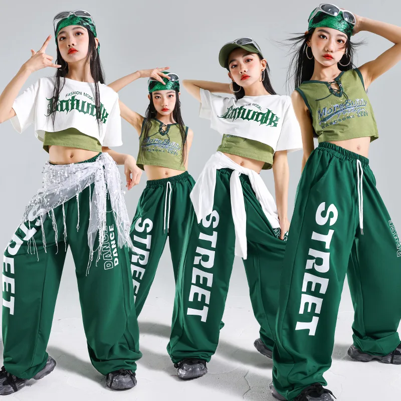 

Teenage Girl Dance Rapper Clothes Set Fashion Hiphop Design Crop T-shirt Trousers Streetwear Outfit Suit Kids Child Stage Wear