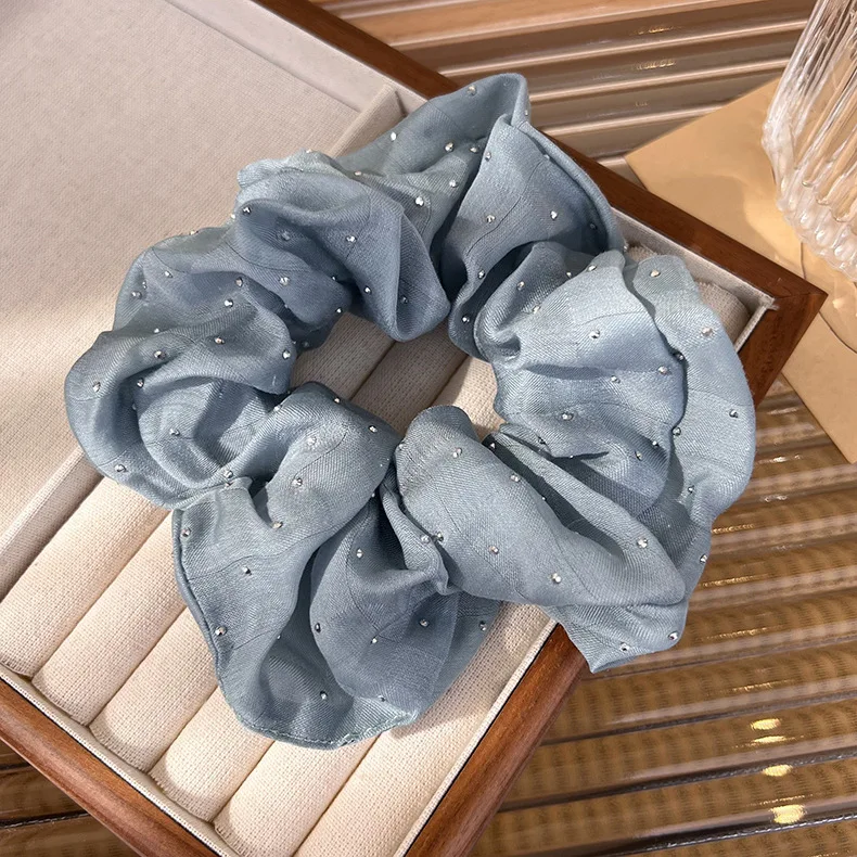 Korean Style Crystal Hair Scrunchies Summer Blue White Solid Color Hair Rope Simple Elastic Head Band Hair Tie Women Rubber Band