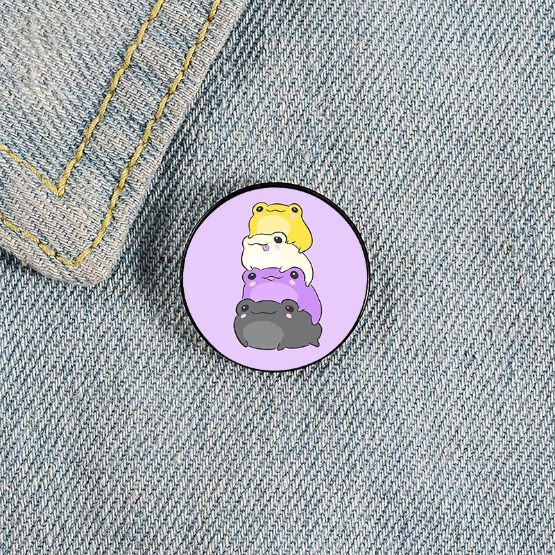 Nonbinary Pride Frog Printed Pin Custom Funny Brooches Shirt Lapel Bag Cute Badge Cartoon Jewelry Gift for Lover Girl Friends