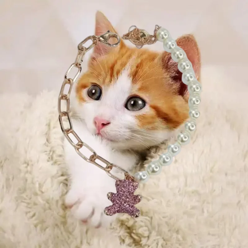 

cat New Fashion Teddy Pink Diamond Bear Pearl Chain Bracelet Suitable for Women's High end Jewelry Gifts