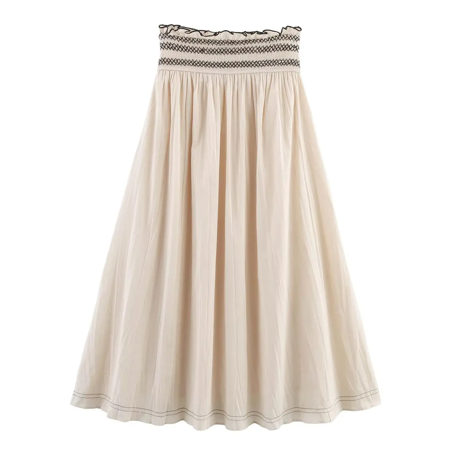 

KONDALA Chic Vintage Elegant Pleated Woman Skirts Fashion 2025 Elastic High Waits Summer Holiday Beach Party Long Mujer Skirts