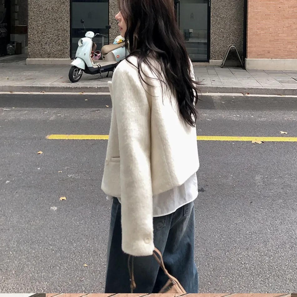 Chic décontracté laine Jaet femme Double boutonnage coton doublé ort haut Thiened Long Sve rond Ne couleur Pure trajet