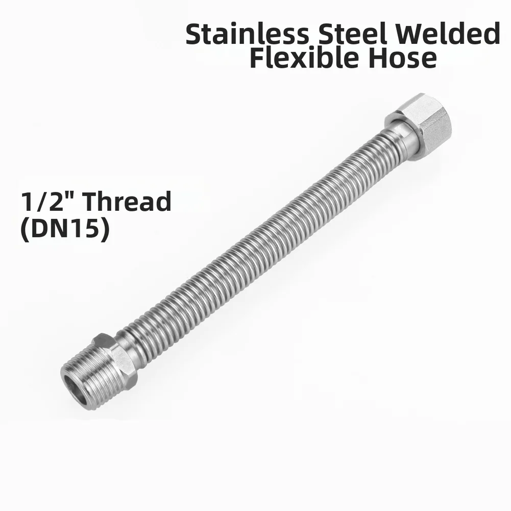 304 Stainless Steel Corrugated Pipe 40cm G1/2 DN15 for Plumbing Fixtures with Threaded Connection and Protective End Cap