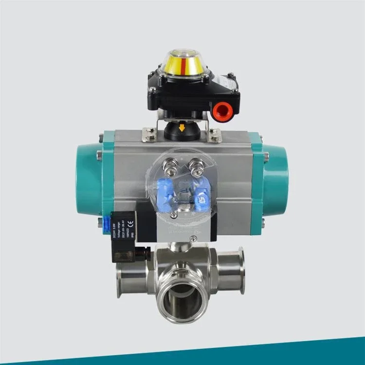 WQ685F-10P-51-64 Pneumatic Sanitary Grade T-Type Three-way Clamp Ball Valve with Flow Feedback Signal Oil Prohibition