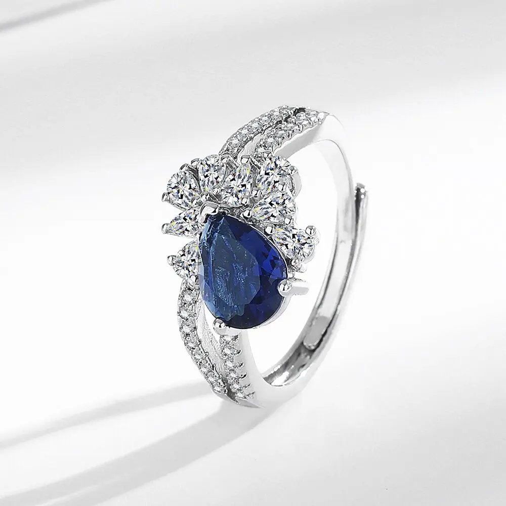 

925 Sterling Silver Ring Irregular Blue Zircons Ring Ladies Fashion Simple Birthday Party Wedding Anniversary Jewelry Gift
