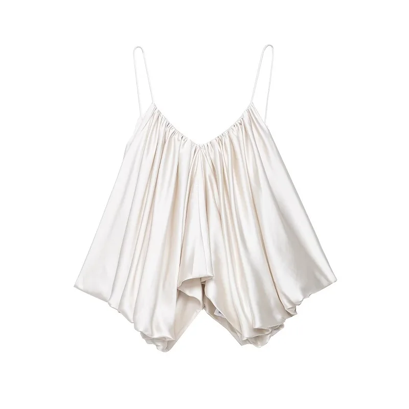 MUJER ثنيات المحاصيل الأعلى امرأة بيضاء الوردي عارية الذراعين القمم للنساء الساتان بلوزات بلا اكمام امرأة 2025 الصيف بروتيل المرأة بلايز