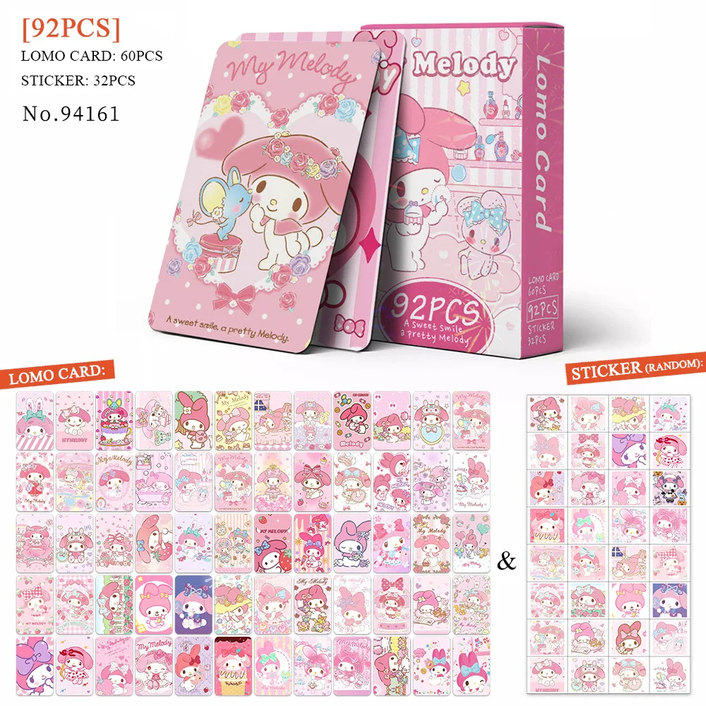 

92Pcs/Set Sanrio Kawaii Hello Kitty Lomo Cards Kuromi Cinnamoroll HD Printd Postcards Bookmarks And Stickers Collection Gifts