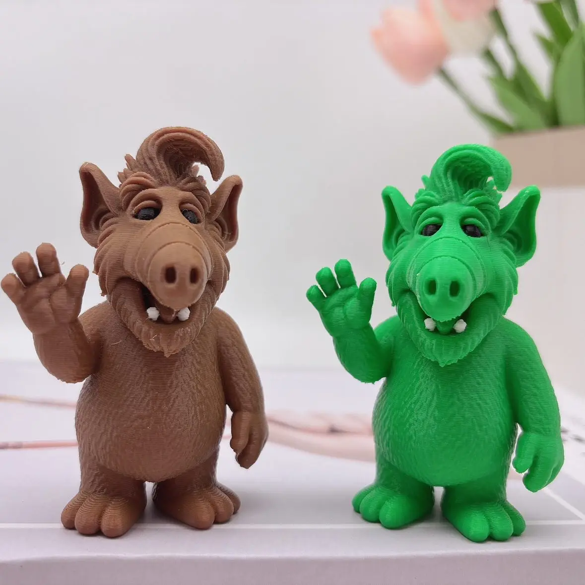 3D Printed Green Troll Figurine, Waving Monster Creature Statue, Fantasy Animal Sculpture, Unique Desktop Ornament