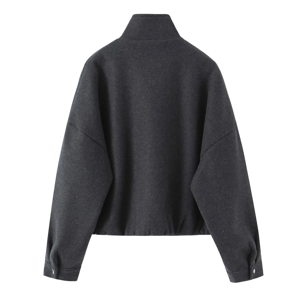 BSAY Women's Stand Collar Bomber Jacket Solid Color Long Sleeve Snap Button Cropped Coat Autumn Winter Casual Loose Outerwear