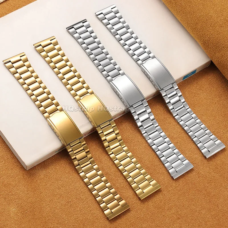 12mm 14mm 18mm 20mm Stainless Steel Watch Band for Rolex for Seiko Folding Buckle Metal Strap Silver Gold Replacement Bracelet