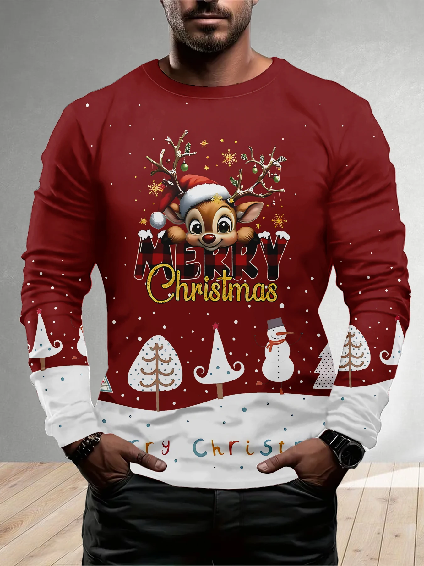 

Fashion Christmas Reindeer Pattern Men's T Shirt Casual O-neck Loose Tops Funny 3D Christmas Elements Print Hip Hop Men Clothing