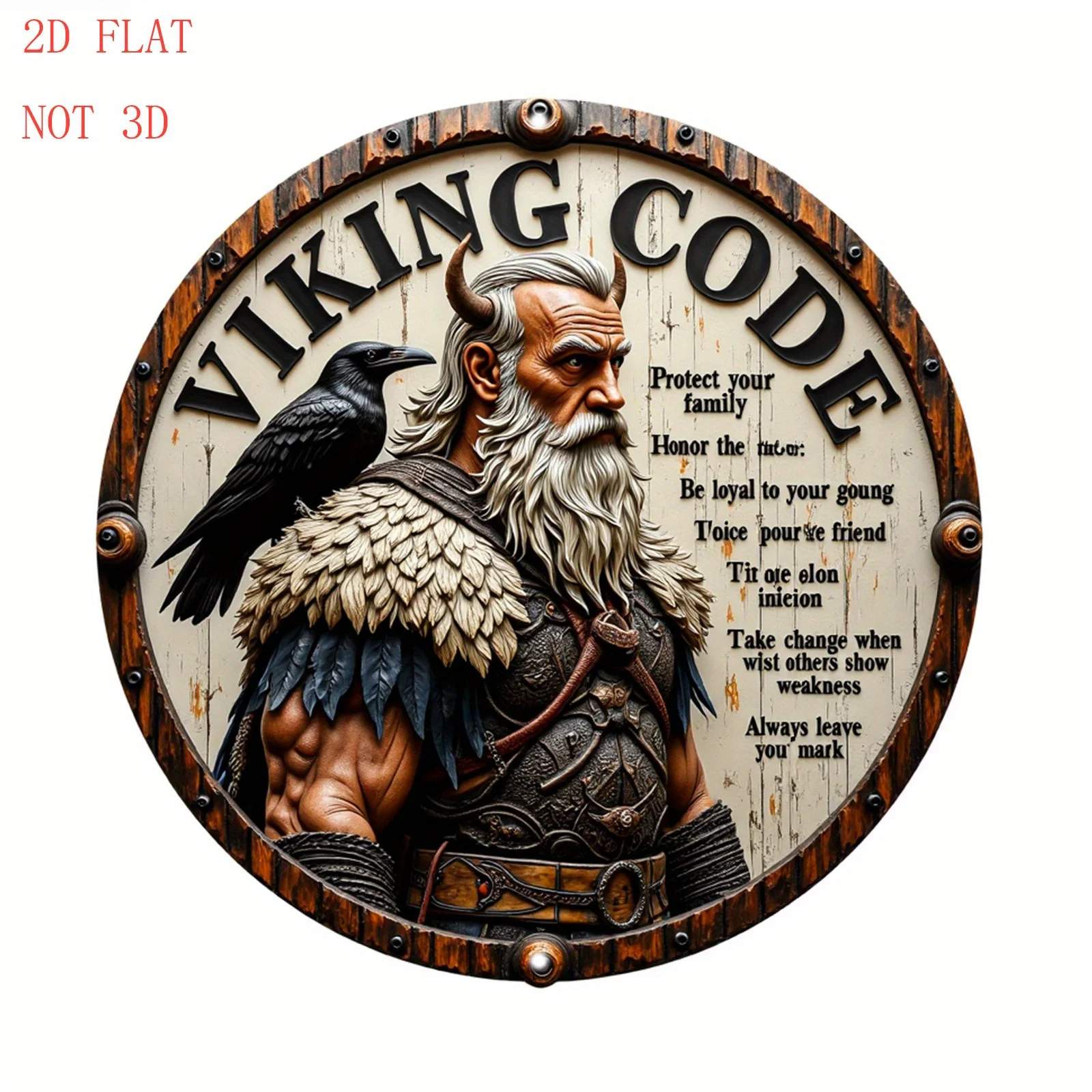 2D Flat - 8-Inch Round Aluminum Wall Sign Featuring Code with a Raven And Warrior Character Design | 1pc, Perfect for Holiday Gi