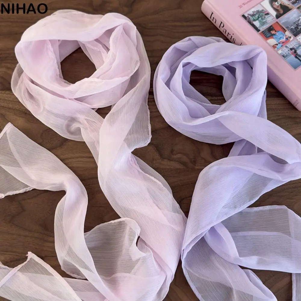 

Spring Summer Thin Long Silk Scarf Adjustable Soft Wrap Chiffon Silk Scarf Elegant Pink/purple Ribbon Neckerchief Beach