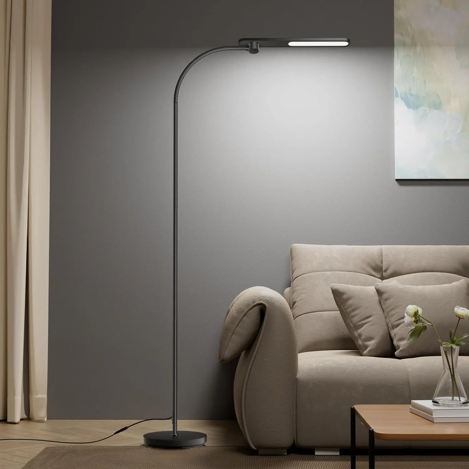 LED Floor Lamp for Reading, CRI97 Full Spectrum Gooseneck Task Light, Dimmable Standing Lamp with 3 Color Temps, 77.5
